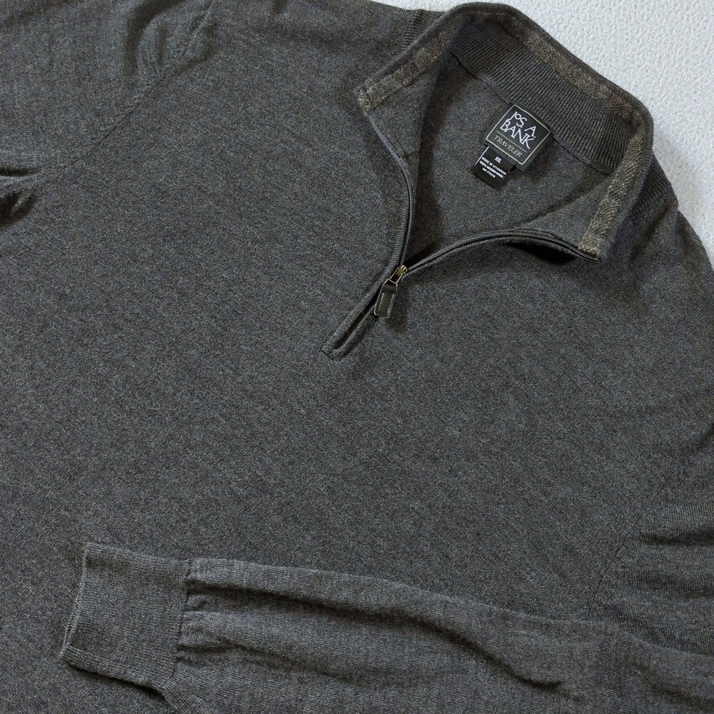 Jos. A. Bank Quarter Zip Sweater Mens XXL Gray Merino Wool Traveler‎ Mock Neck